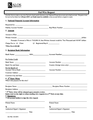Fed Wire Request Form