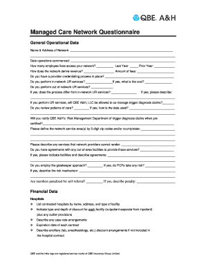 Managed Care Network Questionnaire