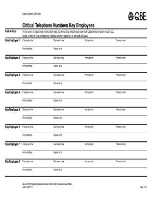 Business Continuity Key Employees Form