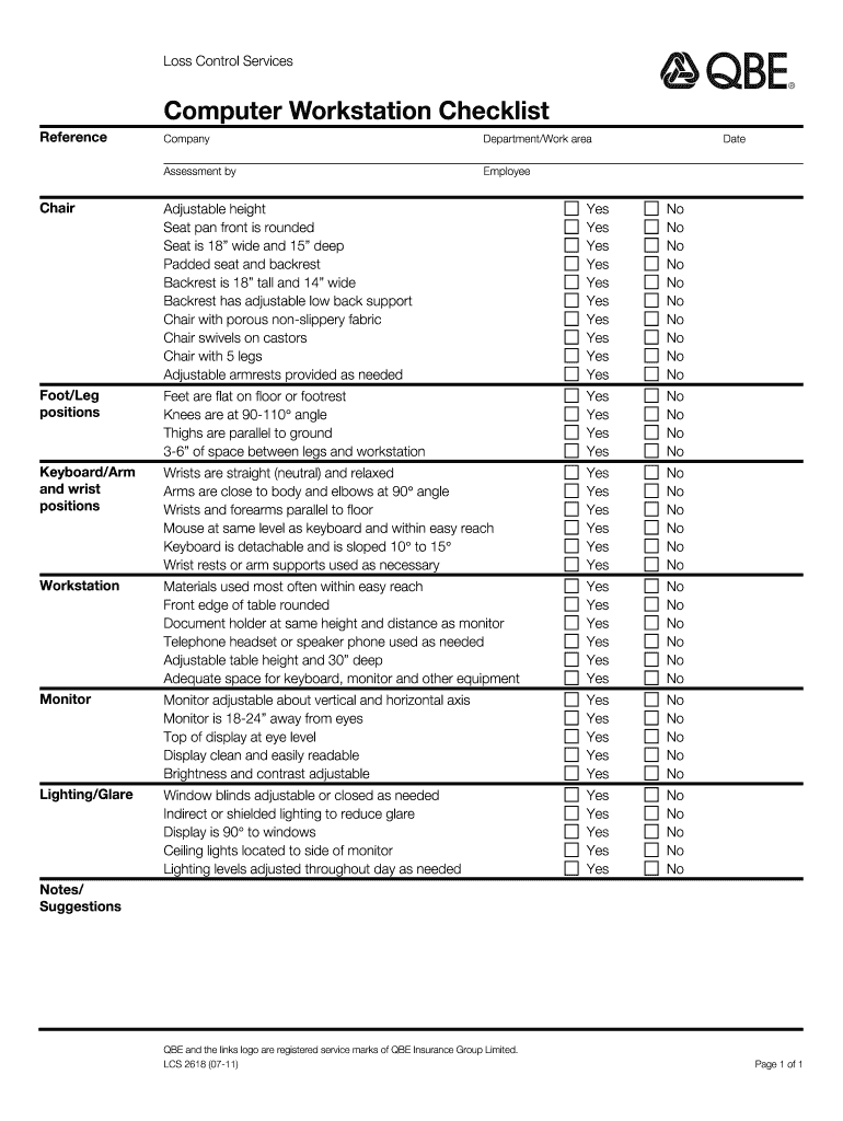 Fillable Online Computer Workstation Checklist QBE Insurance Fax Email Print pdfFiller
