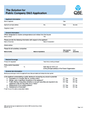 Public Company D&O Application
