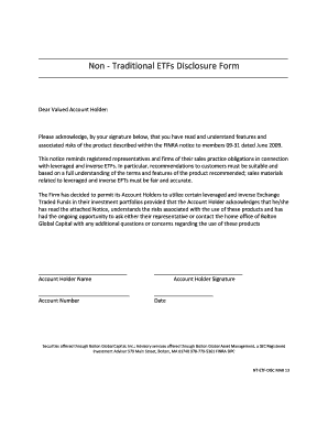 Non-Traditional ETFs Disclosure Form