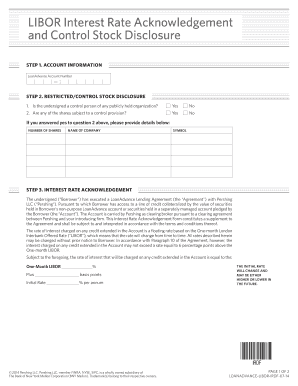 LIBOR Interest Rate Acknowledgement and Control Stock Disclosure