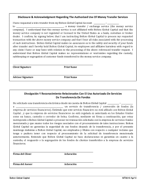 Disclosure & Acknowledgment for Money Transfer Services