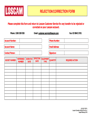 Loscam Rejection/Correction Form