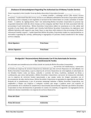Disclosure & Acknowledgment for Money Transfer Services