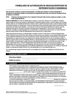 Formulario de Autorización de Negociación/Poder de Representación e Indemnidad