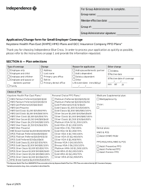 Employee Application for Independence Blue Cross Coverage