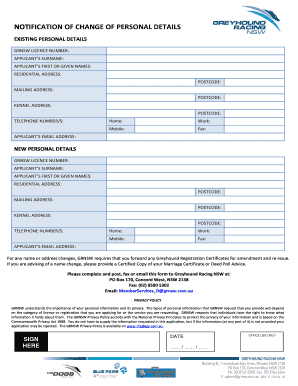 Notification of Change of Personal Details