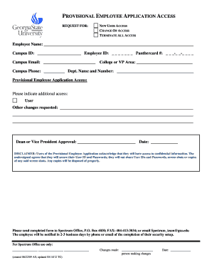 Provisional Employee Application Access Request
