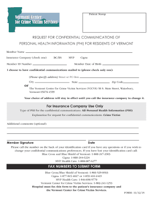 Vermont Confidential Health Information Request