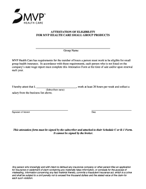 Attestation of Eligibility for MVP Health Care Small Group Products