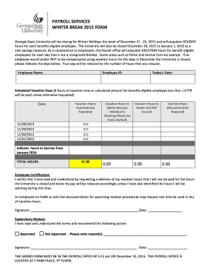Georgia State University Winter Break Payroll Form