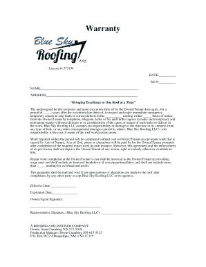 Roofing Warranty Agreement