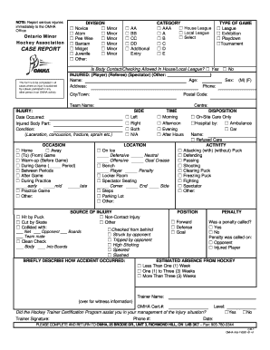 OMHA Hockey Injury Report Form