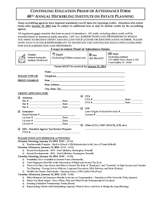 Continuing Education Proof of Attendance Form