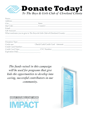 Donation Form for Boys & Girls Club of Cleveland County