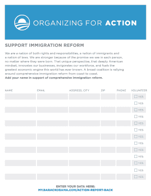 Immigration Reform Support Form