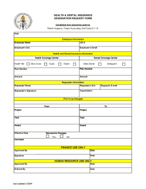 Health and Dental Insurance Designation Request Form