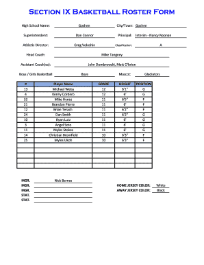 High School Basketball Roster Form