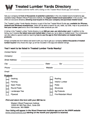 Treated Lumber Yards Directory Listing Form