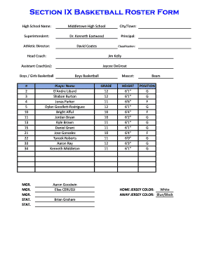 High School Basketball Roster Form