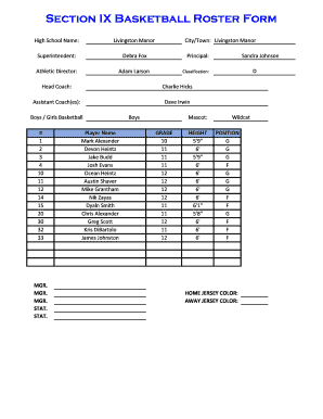 High School Basketball Roster Form