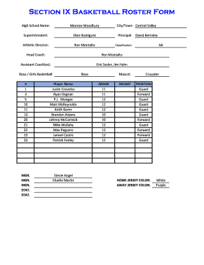 High School Basketball Roster Form