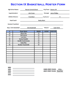 High School Girls Basketball Roster Form