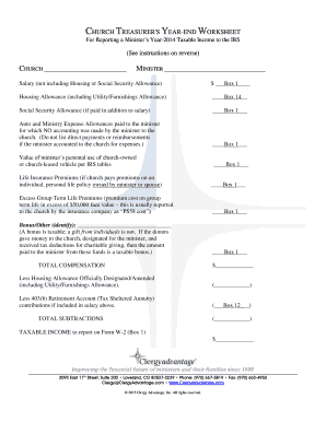Church Treasurer's Year-End Worksheet