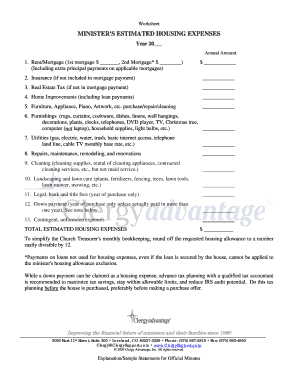 Minister's Housing Expenses Worksheet