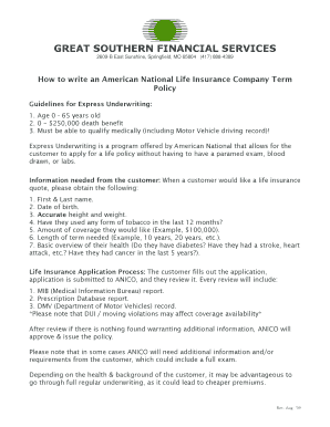 American National Life Insurance Term Policy Application