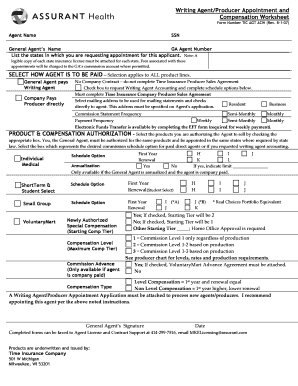 Agent Producer Appointment and Compensation Worksheet