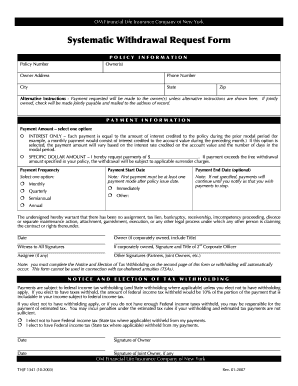 Systematic Withdrawal Request Form