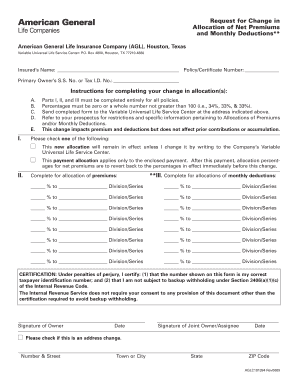 Request for Change in Allocation of Net Premiums
