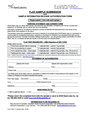 Flax Sample Submission and Information Release Authorization Form