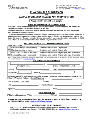 Flax Sample Submission and Information Release Authorization Form