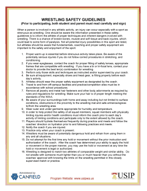 Wrestling Safety Guidelines Consent Form