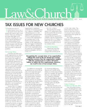 Tax Issues for New Churches