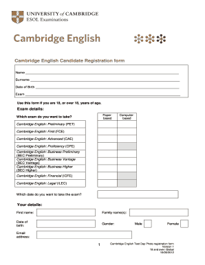 Cambridge English Candidate Registration Form