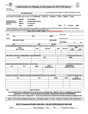Authorization for Release of Information for DCF CPS Search
