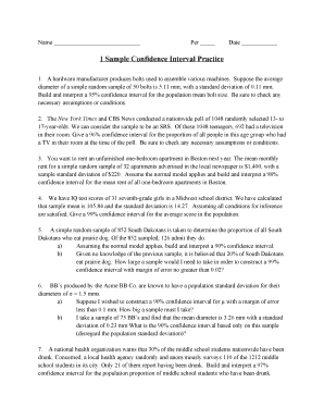 Confidence Interval Practice Worksheet