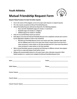 Youth Athletics Mutual Friendship Request Form