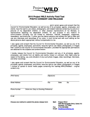 Project WILD Photo Consent and Release Form