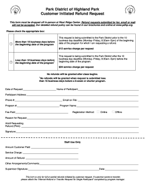 Park District Refund Request Form