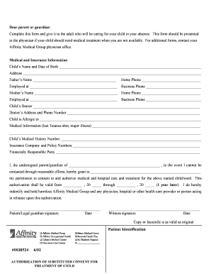 Authorization of Substituted Consent for Treatment of Child
