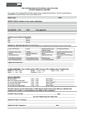 Patient Personal History Form