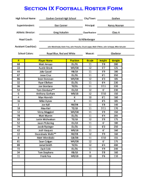 Section IX Football Roster Form