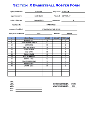 High School Basketball Roster Form