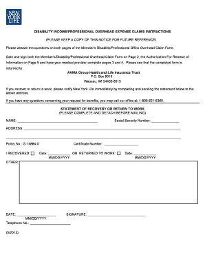 DISABILITY INCOMEPROFESSIONAL OVERHEAD EXPENSE CLAIMS INSTRUCTIONS